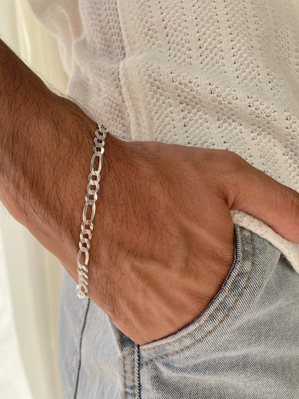 دستبند مردانه نقره فیگارو ایتالیایی کد 90026