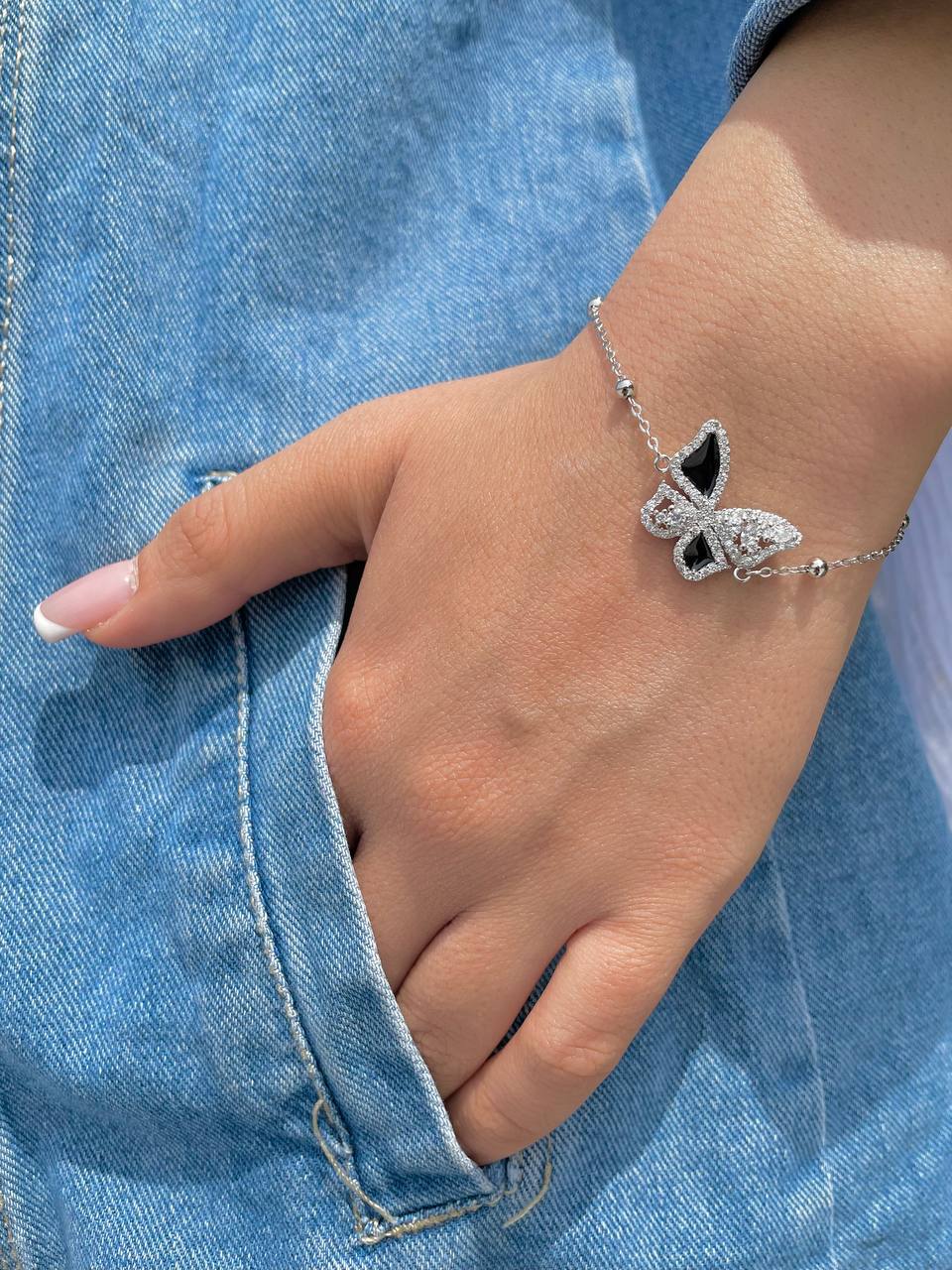 دستبند پروانه ایتالیایی جواهری نقره زنانه کد 30367