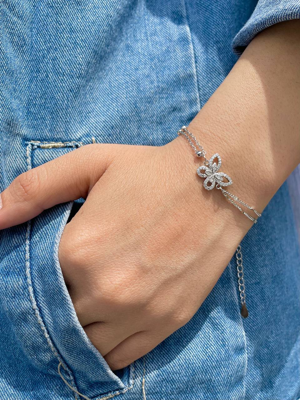 دستبند پروانه ایتالیایی جواهری نقره زنانه کد 30369