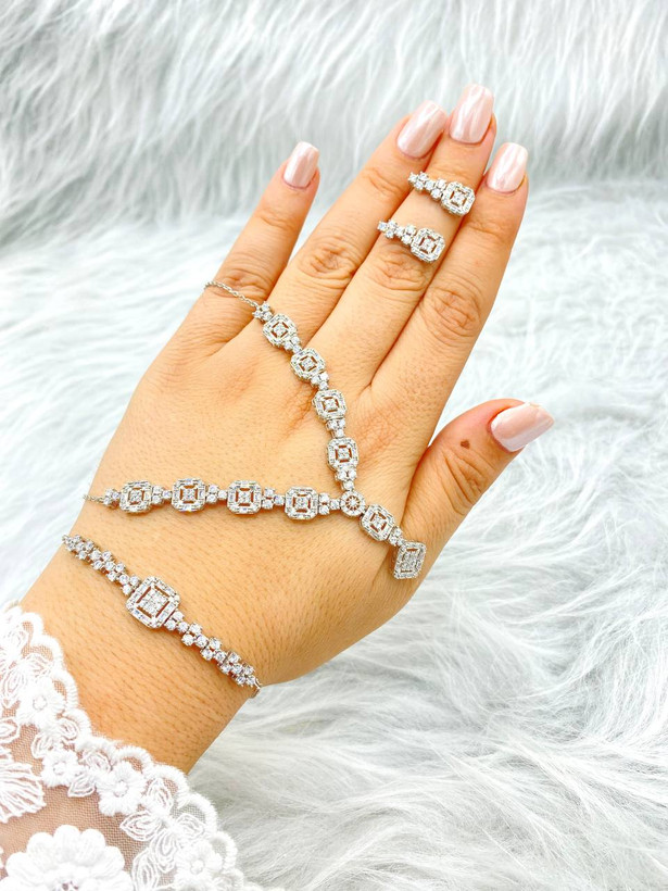 سرویس زنجیری نقره جواهری زنانه کد 60025
