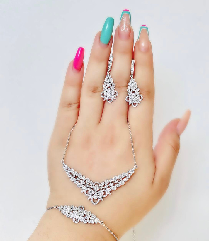 سرویس زنجیری نقره جواهری زنانه کد 60069