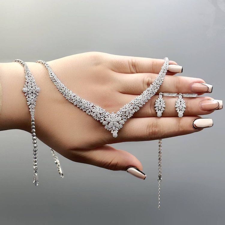 سرویس نقره جواهری زنانه کد 60083