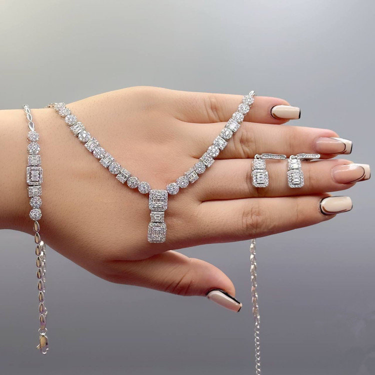سرویس نقره جواهری زنانه کد 60085