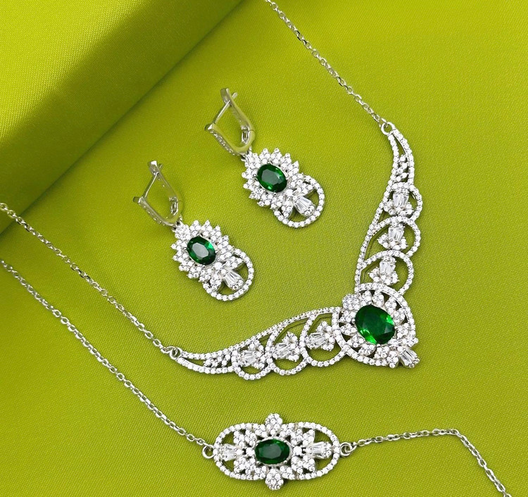 سرویس زنجیری نقره جواهری زنانه کد 60087