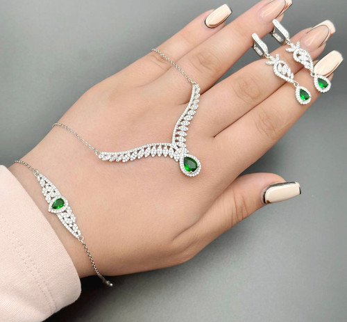 سرویس زنجیری نقره جواهری زنانه کد 60090