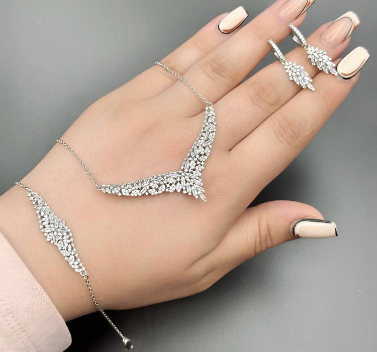 سرویس زنجیری نقره جواهری زنانه کد 60096