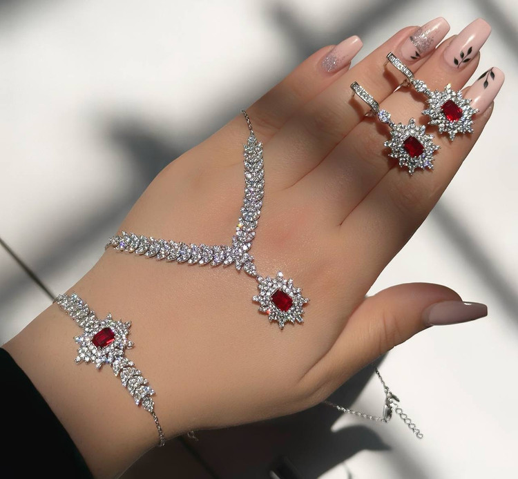 سرویس نقره یاقوت سرخ جواهری زنانه کد 60203