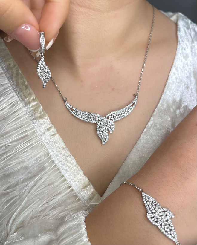سرویس نقره جواهری زنانه کد 60214