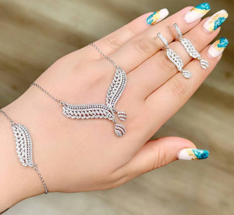 سرویس نقره جواهری زنانه کد 60244