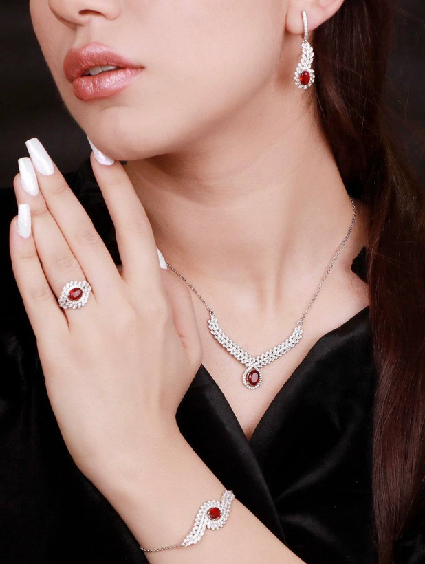 سرویس نقره یاقوت سرخ جواهری زنانه کد 60250