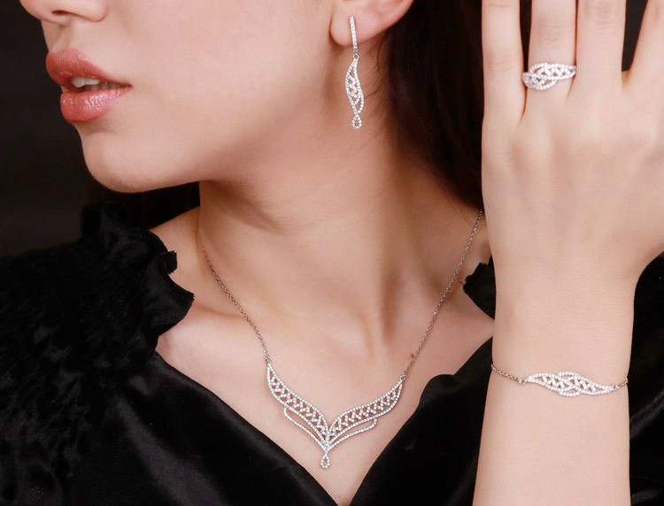 سرویس نقره جواهری زنانه کد 60252