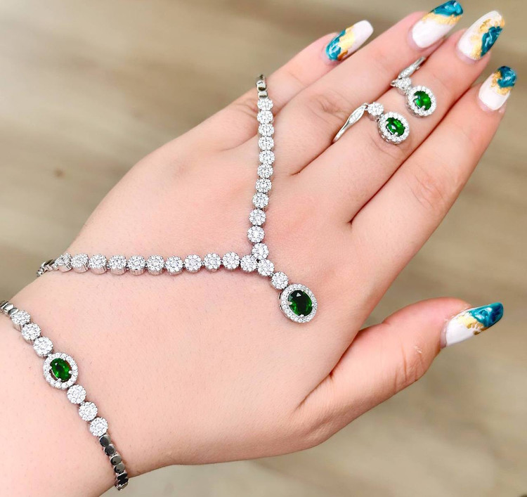 سرویس نقره زمرد جواهری زنانه کد 60276