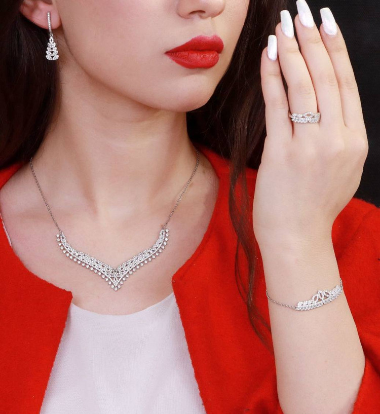 سرویس نقره جواهری زنانه کد 60281