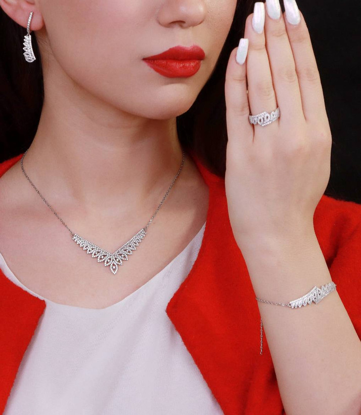 سرویس نقره جواهری زنانه کد 60282