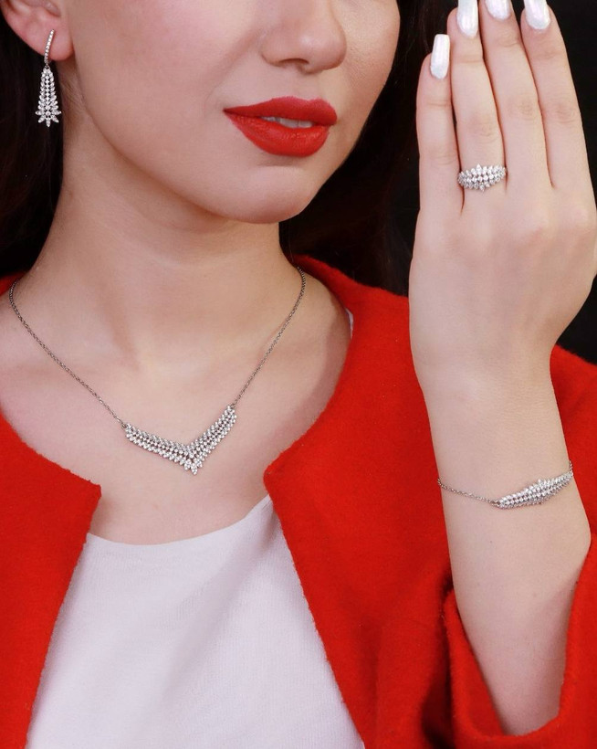 سرویس نقره جواهری زنانه کد 60283