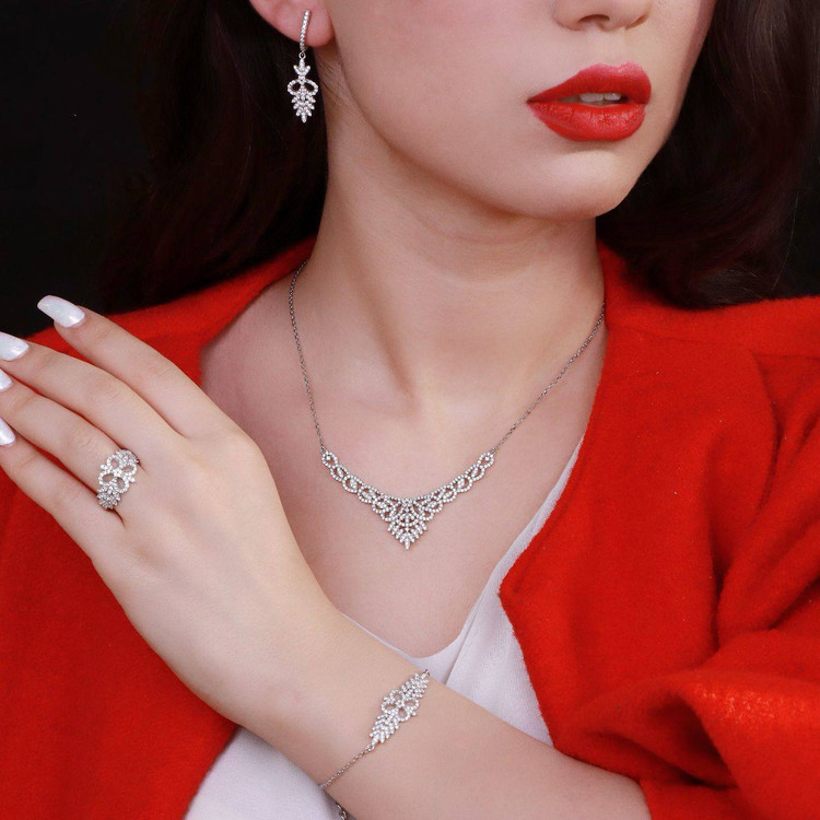 سرویس نقره جواهری زنانه کد 60284