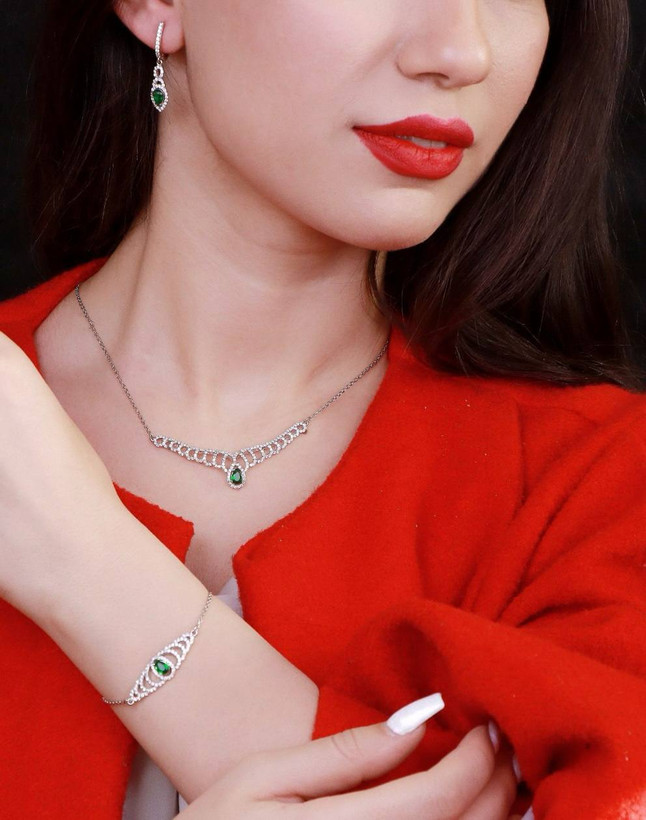 سرویس نقره زمرد جواهری زنانه کد 60285