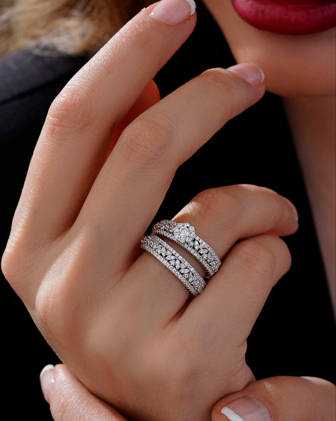 حلقه و پشت حلقه ای وارداتی جواهری نقره زنانه کد 10513