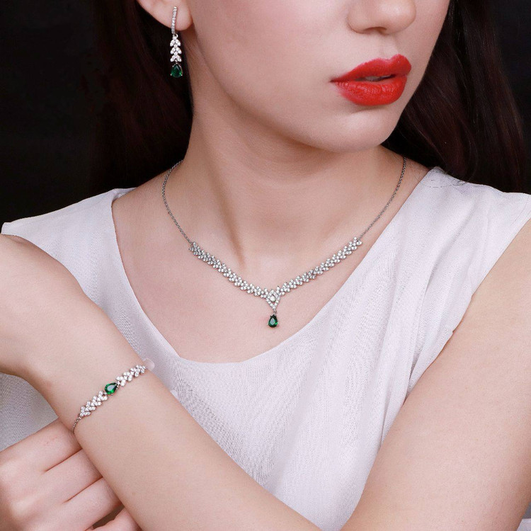 سرویس زمرد نقره جواهری زنانه کد 60296