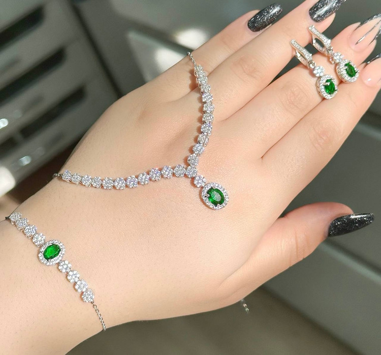 سرویس زمرد نقره جواهری زنانه کد 60292