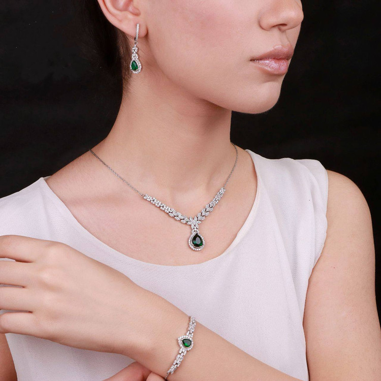 سرویس نقره زمرد جواهری زنانه کد 60298