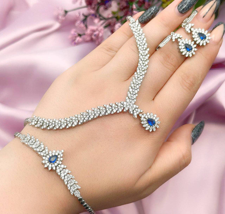 سرویس یاقوت کبود نقره جواهری زنانه کد 60319