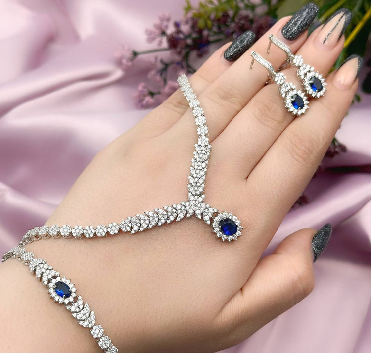 سرویس یاقوت کبود نقره جواهری زنانه کد 60320