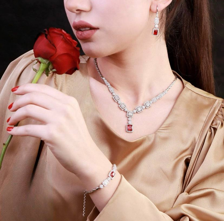 سرویس نقره یاقوت سرخ جواهری زنانه کد 60353