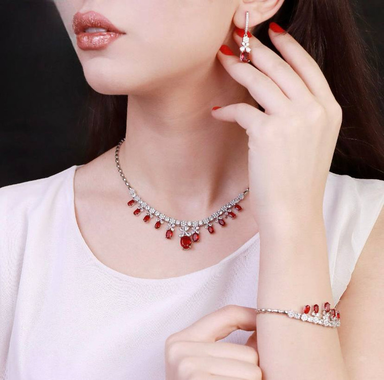سرویس نقره یاقوت سرخ جواهری زنانه کد 60360