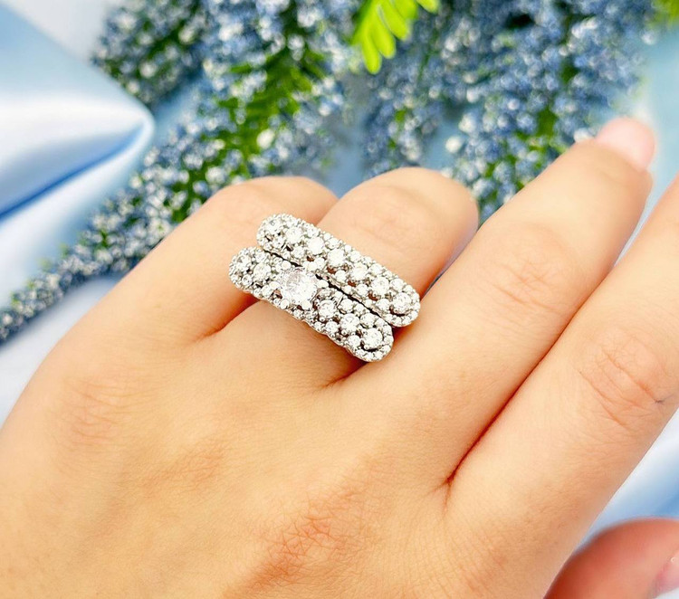 حلقه و پشت حلقه ای جواهری نقره زنانه کد 10623