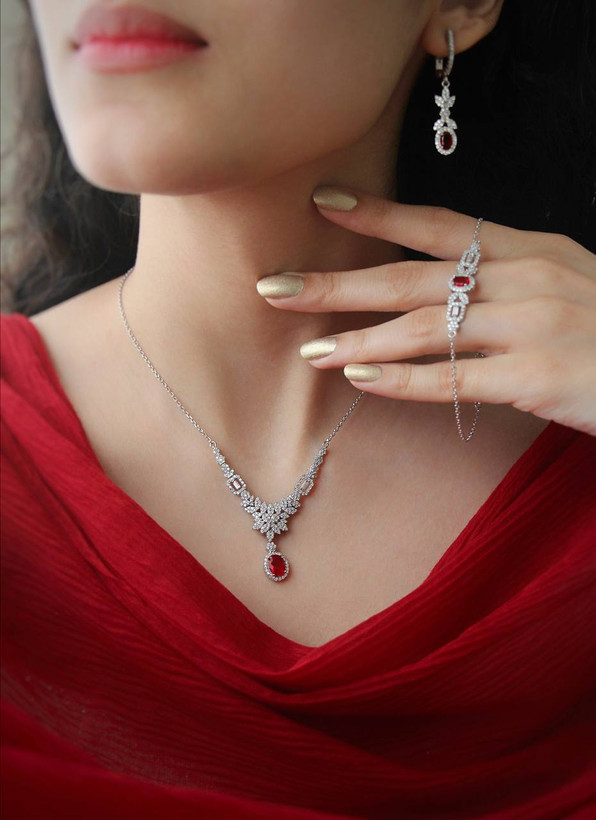 سرویس نقره یاقوت سرخ جواهری زنانه کد 60653