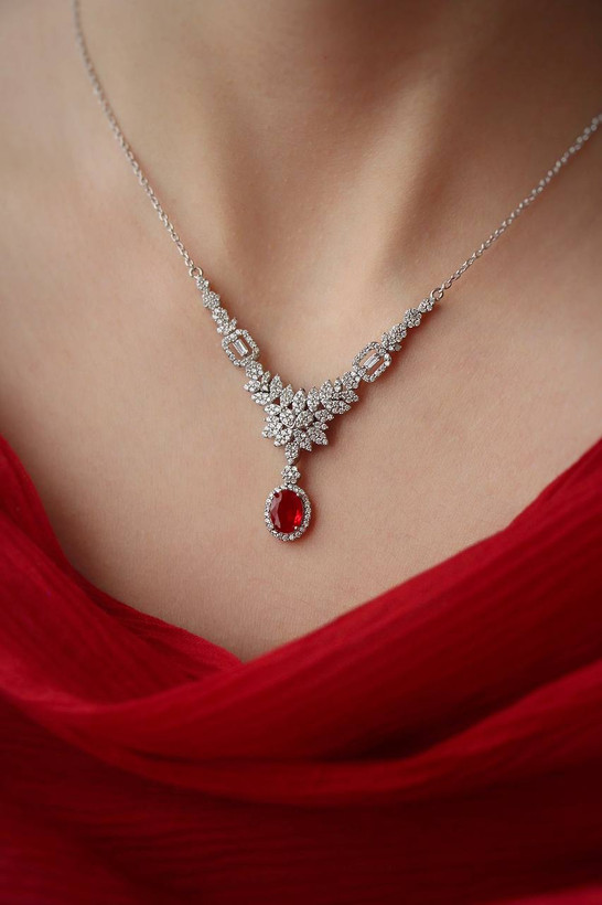 سرویس نقره یاقوت سرخ جواهری زنانه کد 60653