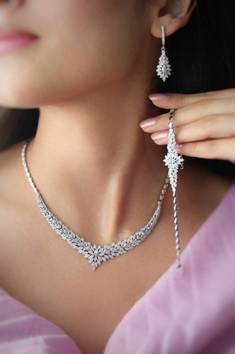 سرویس نقره جواهری زنانه کد 60694