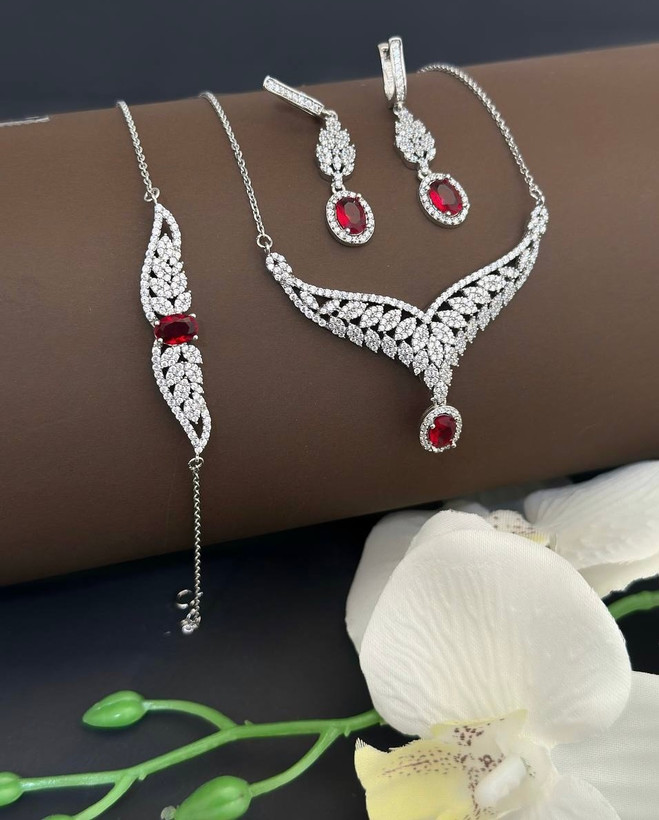 سرویس نقره یاقوت سرخ جواهری زنانه کد 60715