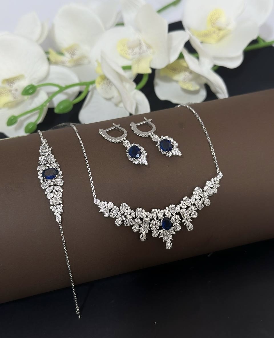 سرویس نقره یاقوت کبود جواهری زنانه کد 60722