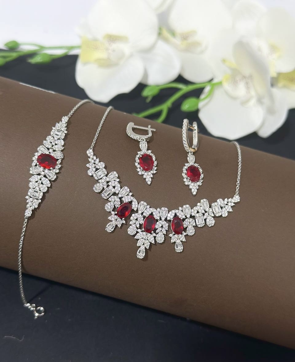 سرویس نقره یاقوت سرخ جواهری زنانه کد 60727