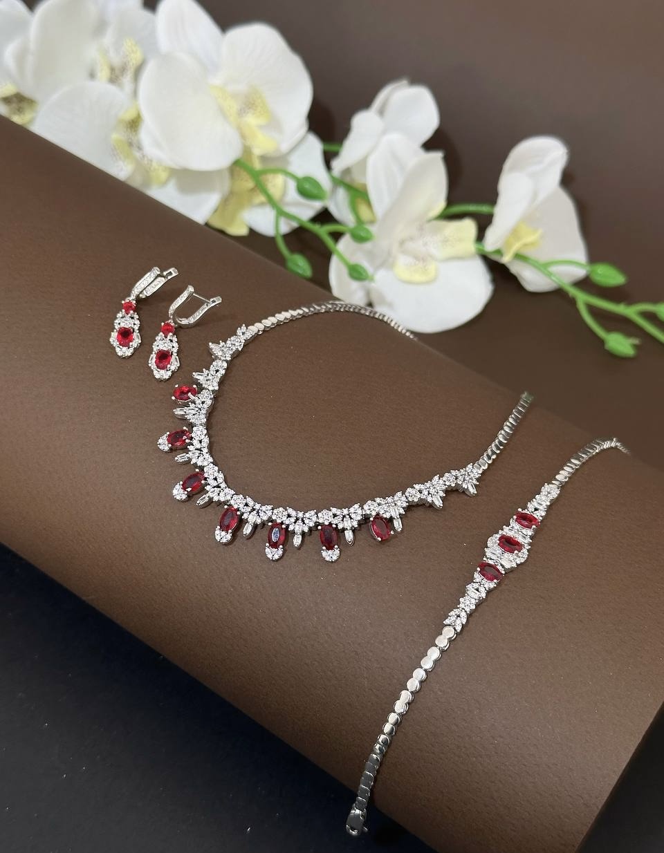 سرویس نقره یاقوت سرخ جواهری زنانه کد 60750