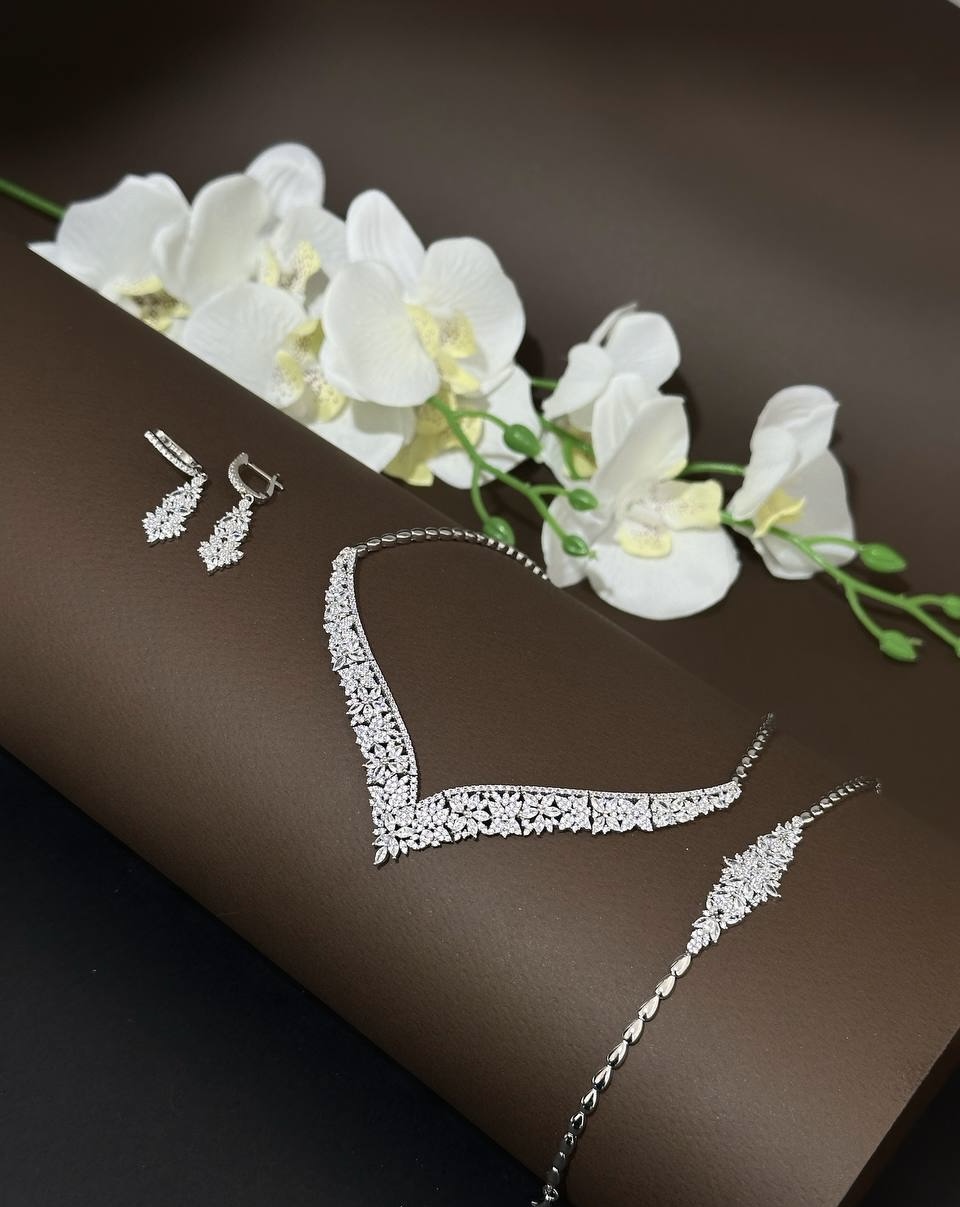 سرویس نقره جواهری زنانه کد 60752