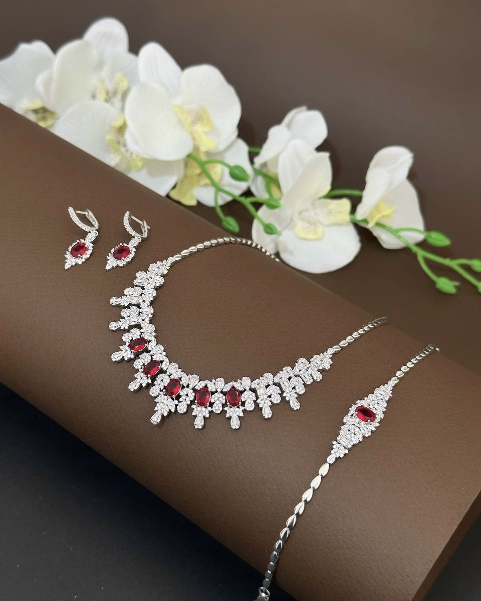 سرویس نقره یاقوت سرخ جواهری زنانه کد 60756