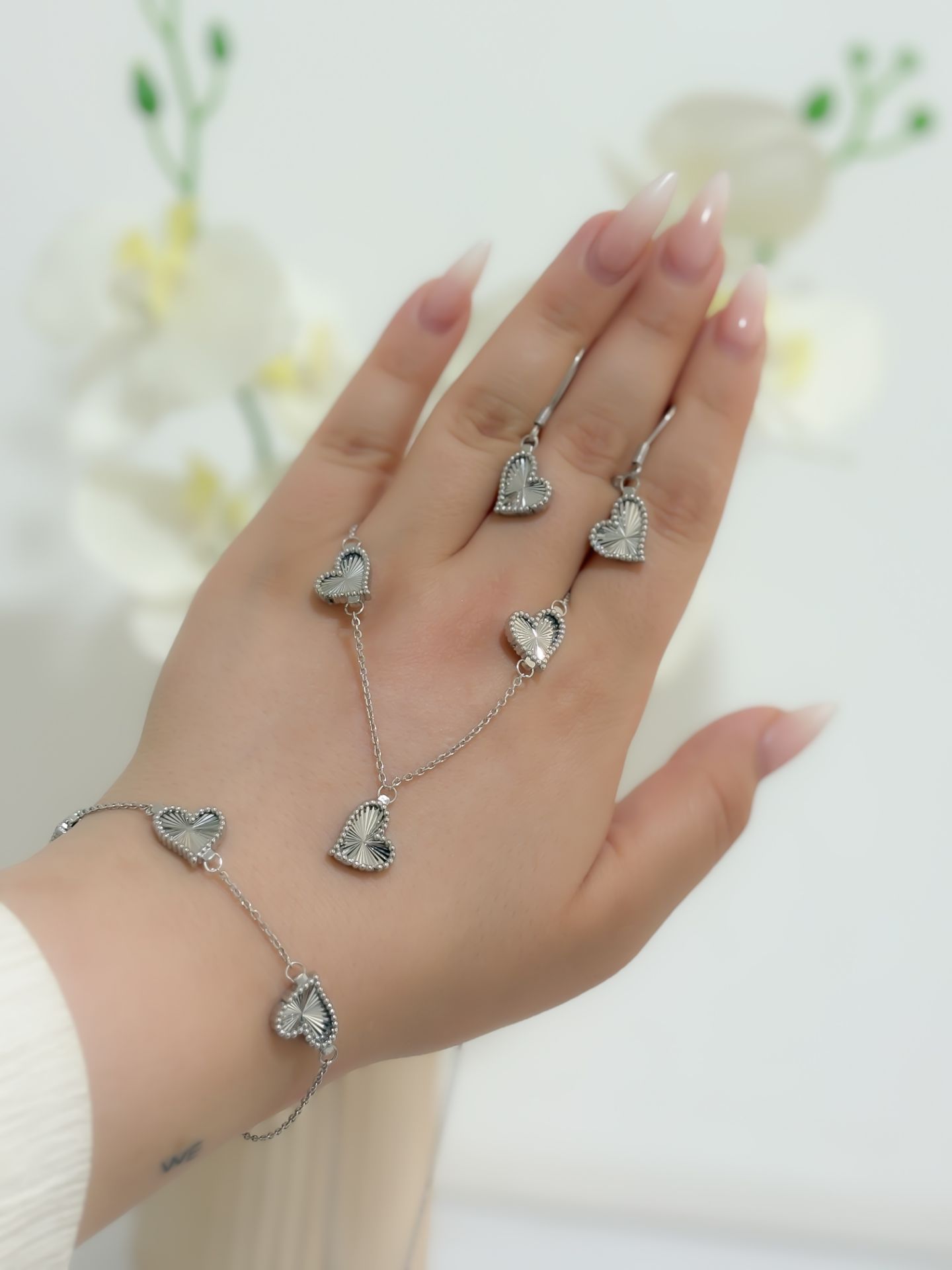 سرویس نقره قلب تراش جواهری زنانه کد 60799