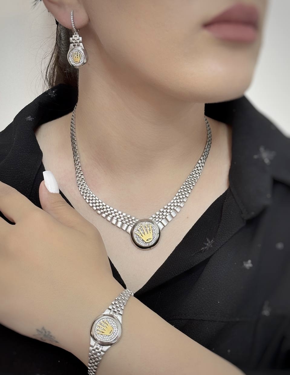 سرویس نقره ورساچه کپی طلا جواهری زنانه کد 60875