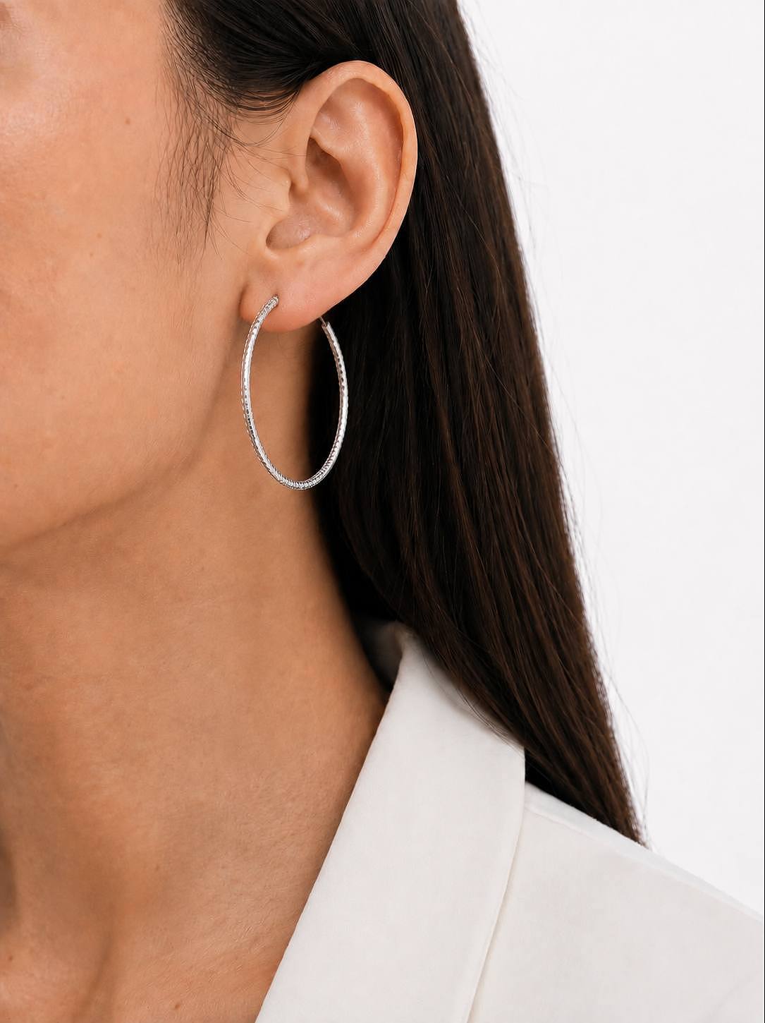 گوشواره نقره وارداتی حلقه ای جواهری زنانه کد 0215